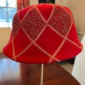 Vintage Frank M. Benson Orange Wool Lady's Hat with Embroidery